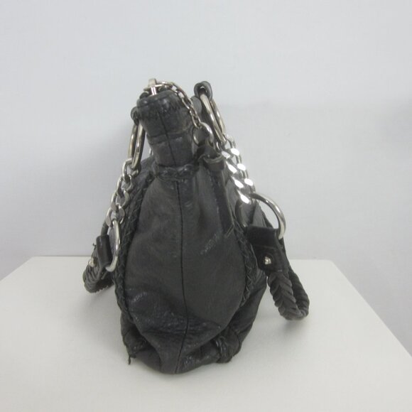 The Sak Womens Black Leather Purse Chain Braided Double Handle Bag Pleated Fob - Picture 8 of 13